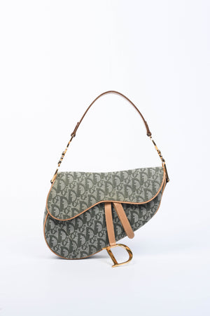 Vintage Christian Dior Green Monogram Saddle Shoulder Bag