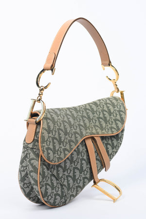 Vintage Christian Dior Green Monogram Saddle Shoulder Bag