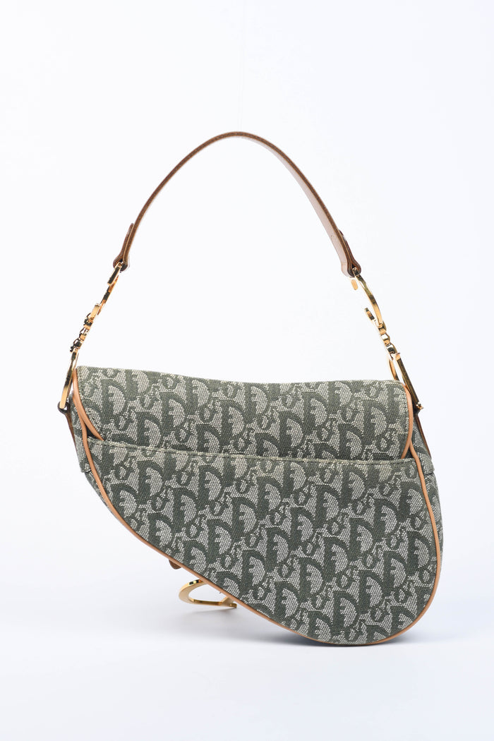 Vintage Christian Dior Green Monogram Saddle Shoulder Bag