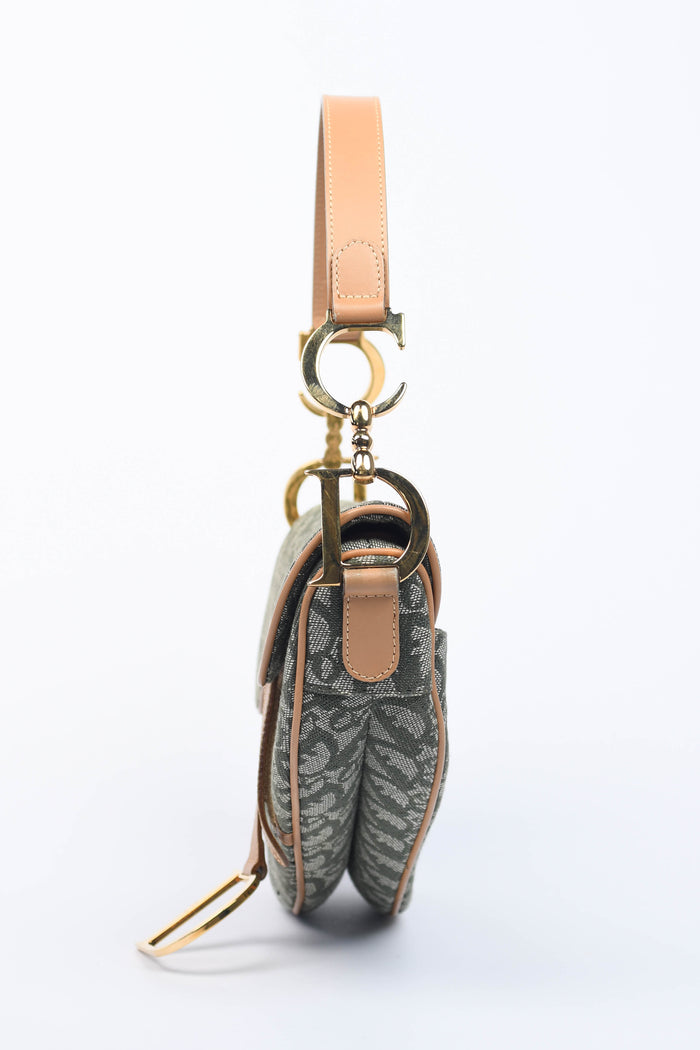 Vintage Christian Dior Green Monogram Saddle Shoulder Bag