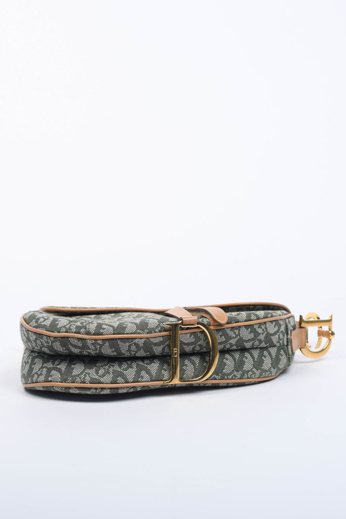 Vintage Christian Dior Green Monogram Saddle Shoulder Bag