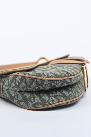 Vintage Christian Dior Green Monogram Saddle Shoulder Bag
