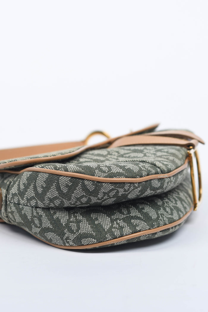 Vintage Christian Dior Green Monogram Saddle Shoulder Bag