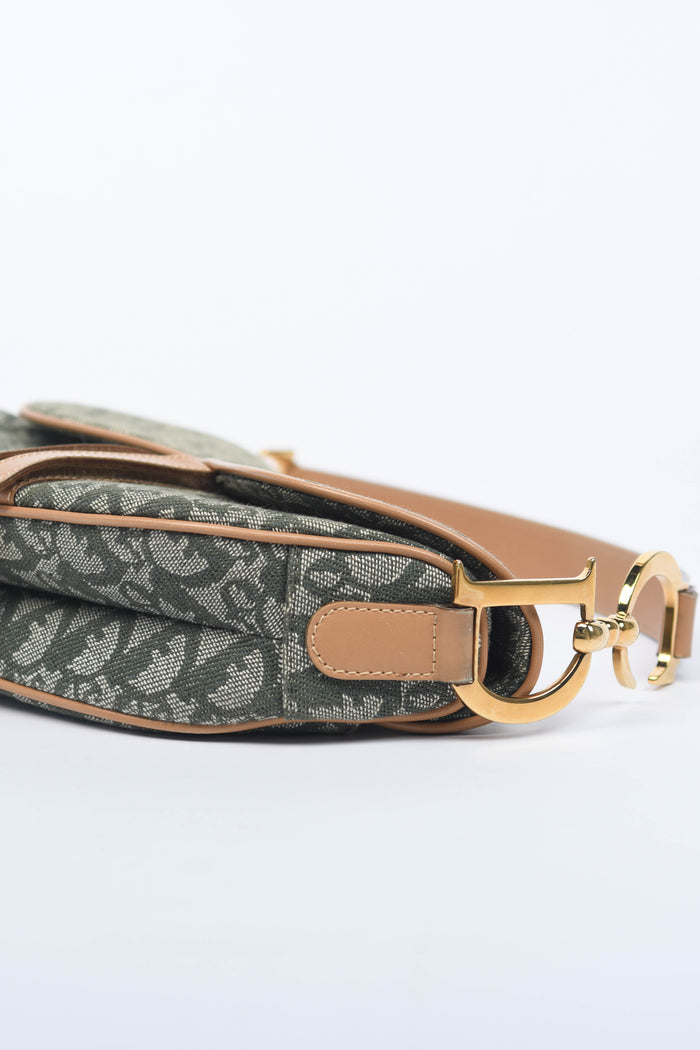 Vintage Christian Dior Green Monogram Saddle Shoulder Bag
