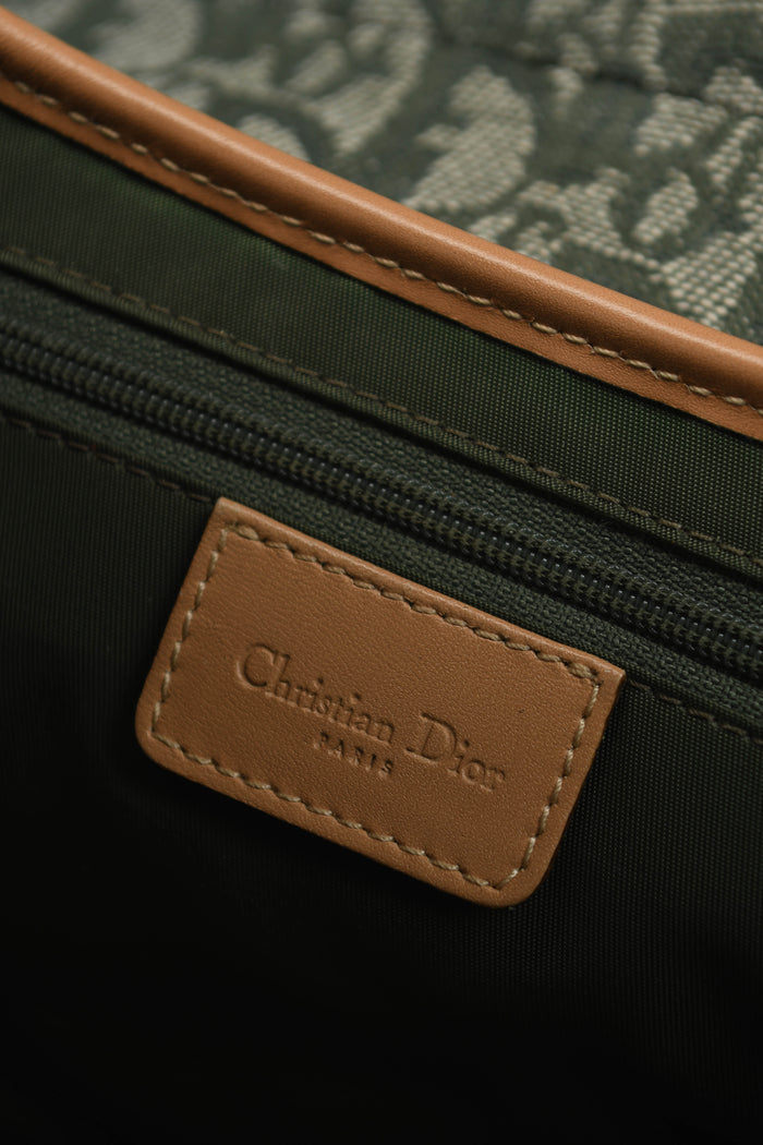 Vintage Christian Dior Green Monogram Saddle Shoulder Bag