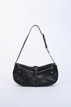 2000s Christian Dior Black Leather Spell-out Shoulder Bag