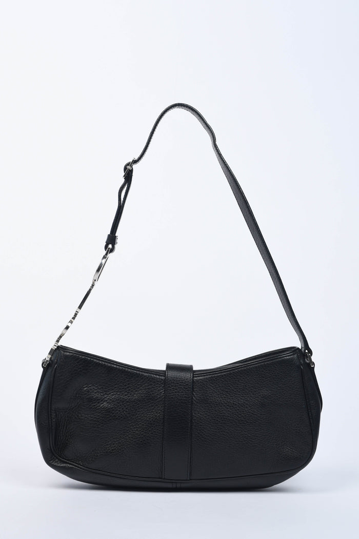 2000s Christian Dior Black Leather Spell-out Shoulder Bag