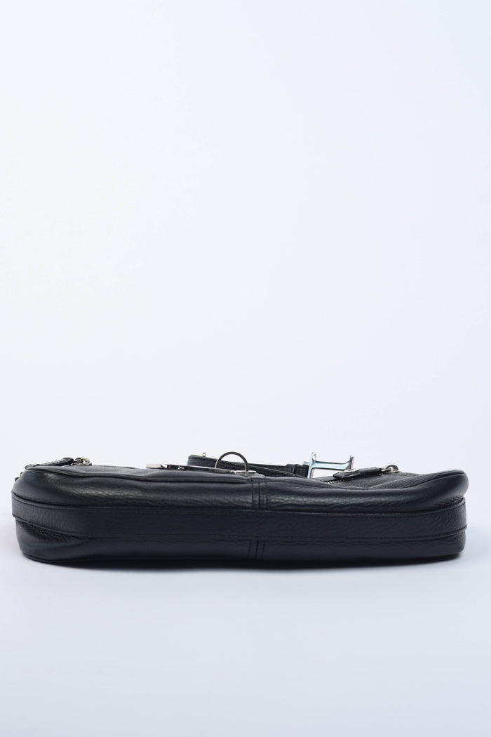 2000s Christian Dior Black Leather Spell-out Shoulder Bag
