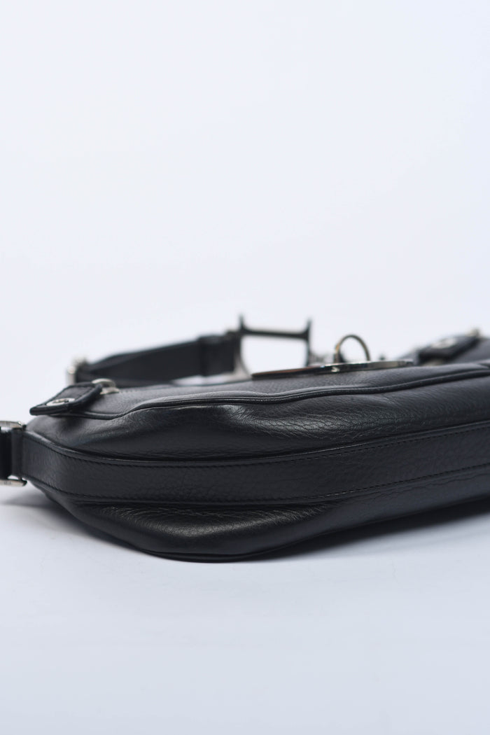 2000s Christian Dior Black Leather Spell-out Shoulder Bag