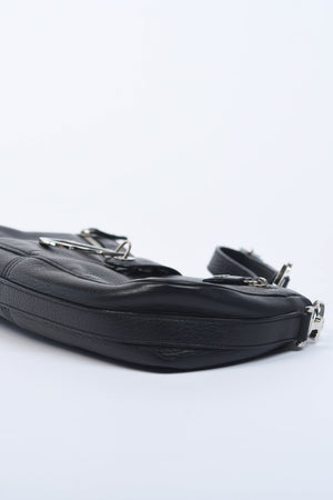 2000s Christian Dior Black Leather Spell-out Shoulder Bag
