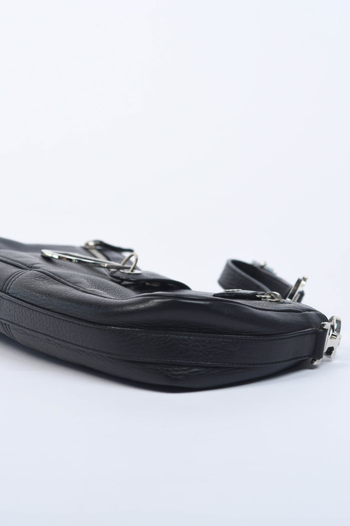 2000s Christian Dior Black Leather Spell-out Shoulder Bag