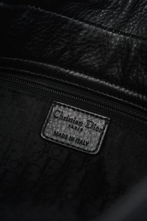 2000s Christian Dior Black Leather Spell-out Shoulder Bag