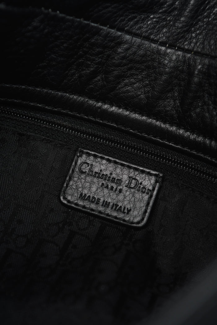 2000s Christian Dior Black Leather Spell-out Shoulder Bag