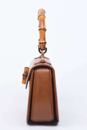 2010s Gucci Brown Leather & Bamboo Top Handle Bag