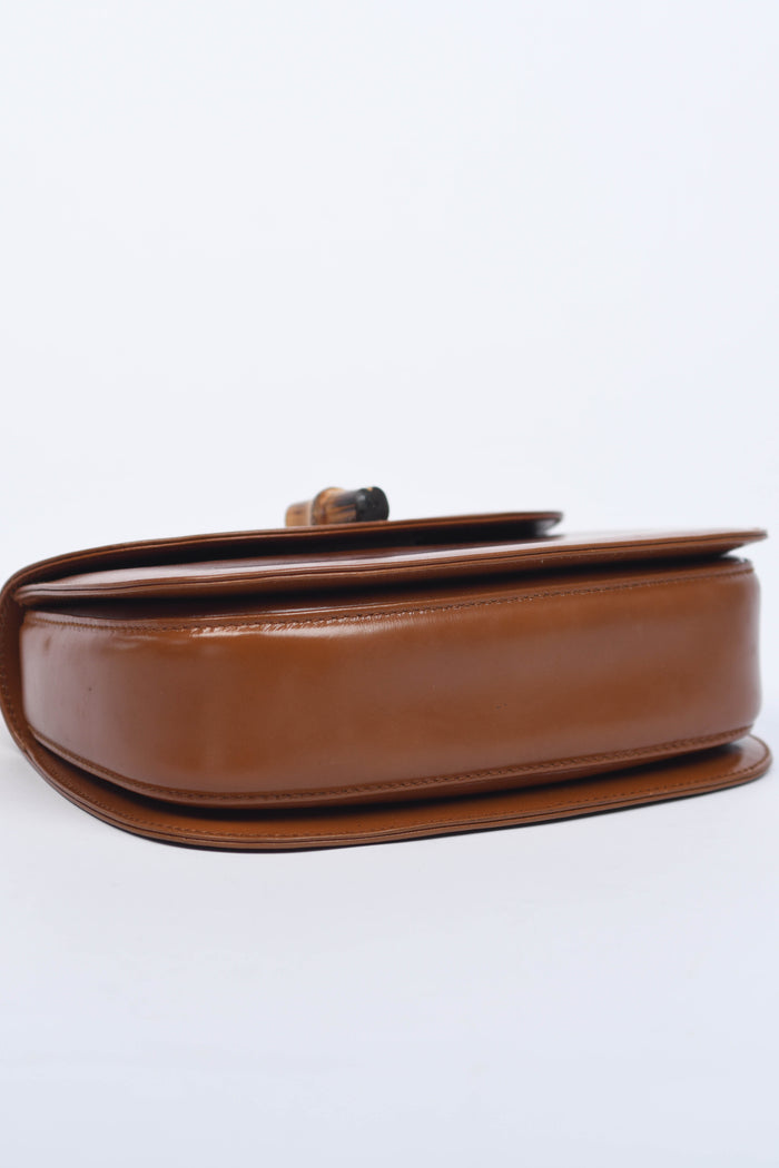 2010s Gucci Brown Leather & Bamboo Top Handle Bag