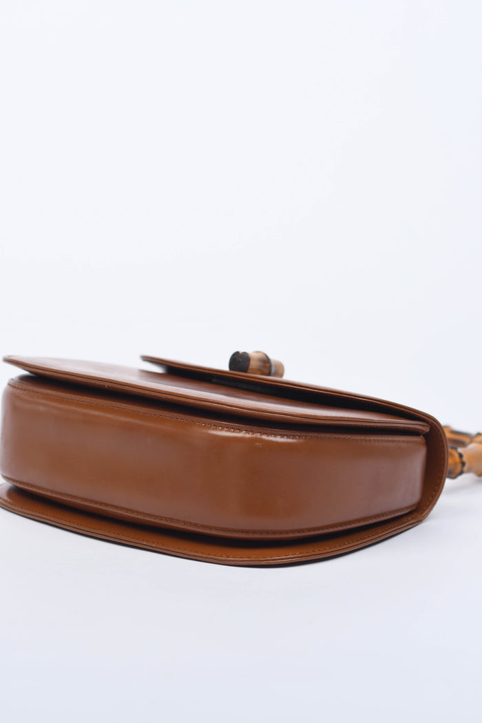 2010s Gucci Brown Leather & Bamboo Top Handle Bag