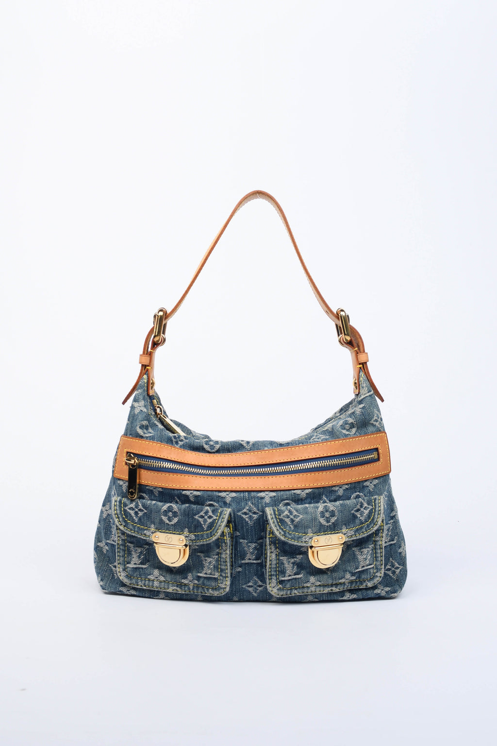 2000s Louis Vuitton Blue Denim Baggy PM Monogram Shoulder Bag