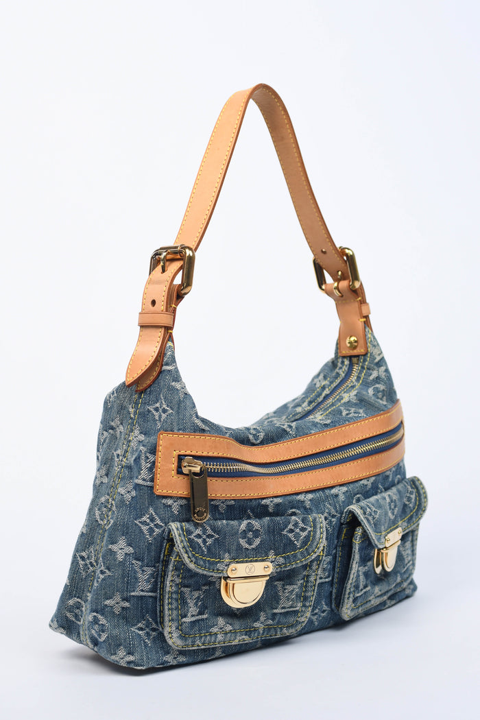 2000s Louis Vuitton Blue Denim Baggy PM Monogram Shoulder Bag