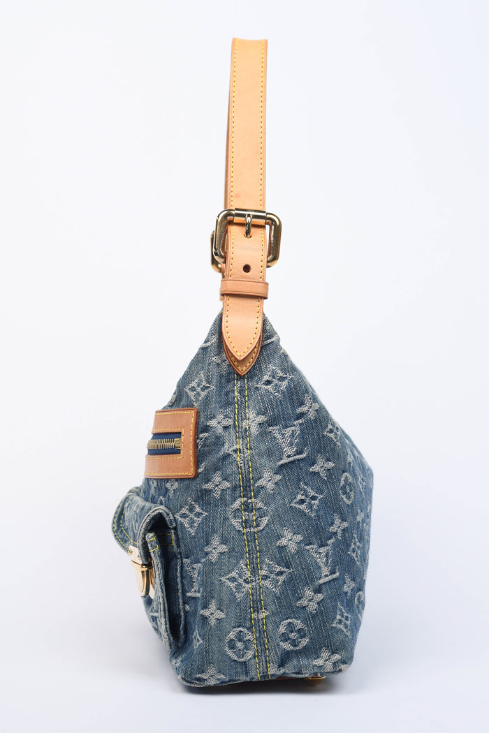 2000s Louis Vuitton Blue Denim Baggy PM Monogram Shoulder Bag