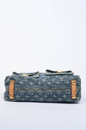 2000s Louis Vuitton Blue Denim Baggy PM Monogram Shoulder Bag