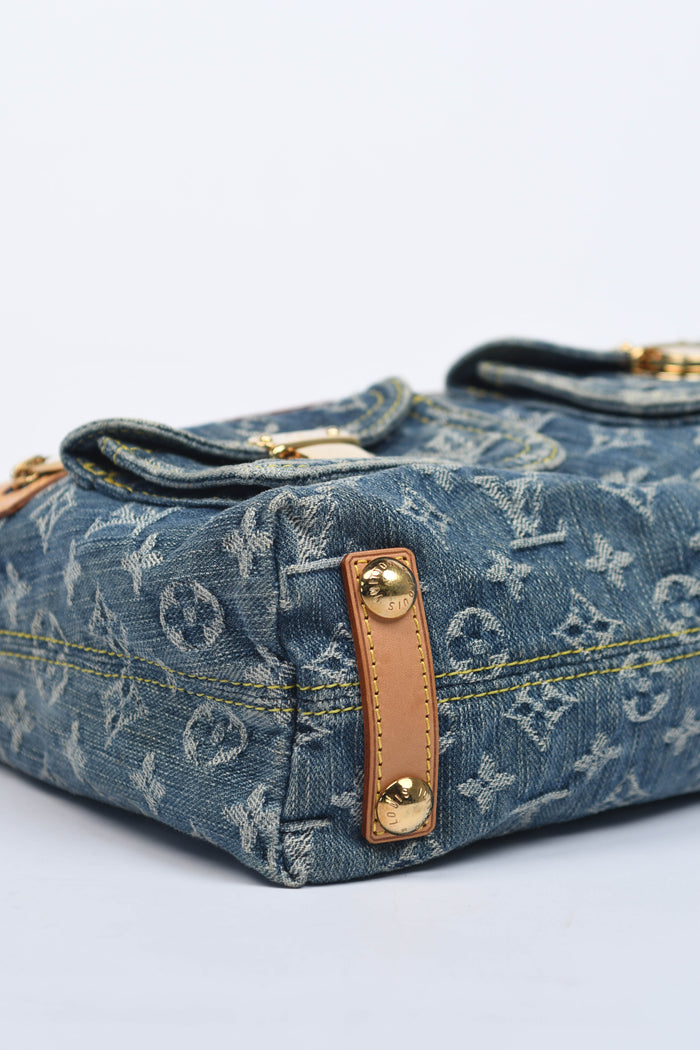 2000s Louis Vuitton Blue Denim Baggy PM Monogram Shoulder Bag