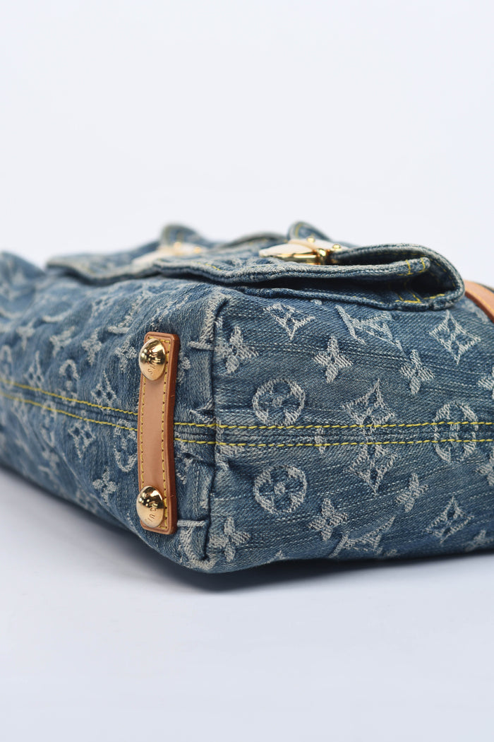 2000s Louis Vuitton Blue Denim Baggy PM Monogram Shoulder Bag