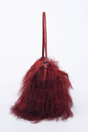 RARE Fendi Red Mongolian Fur Mamma Baguette Shoulder Bag