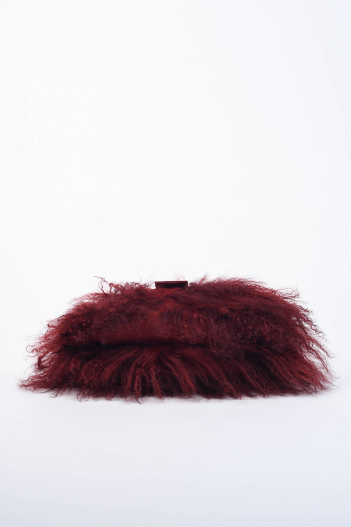 RARE Fendi Red Mongolian Fur Mamma Baguette Shoulder Bag
