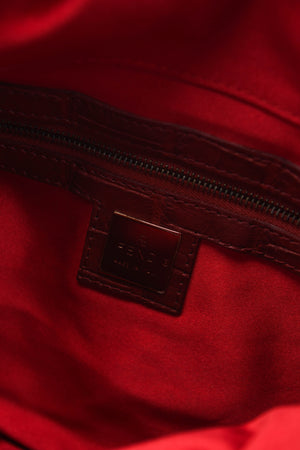 RARE Fendi Red Mongolian Fur Mamma Baguette Shoulder Bag