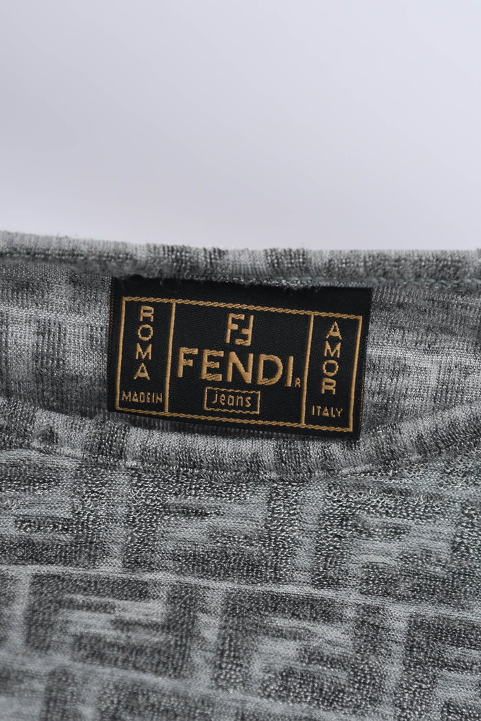 Vintage Fendi Grey Raised Zucca Print T-Shirt