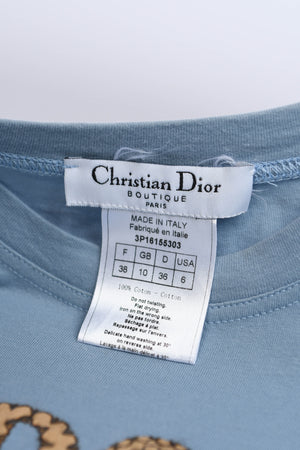 2000s Christian Dior Blue Blanket Stitch "J'adore Dior" Tank Top