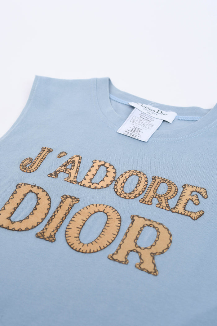 2000s Christian Dior Blue Blanket Stitch "J'adore Dior" Tank Top