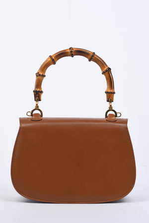 2010s Gucci Brown Leather & Bamboo Top Handle Bag
