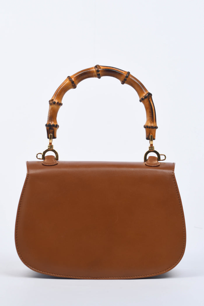 2010s Gucci Brown Leather & Bamboo Top Handle Bag