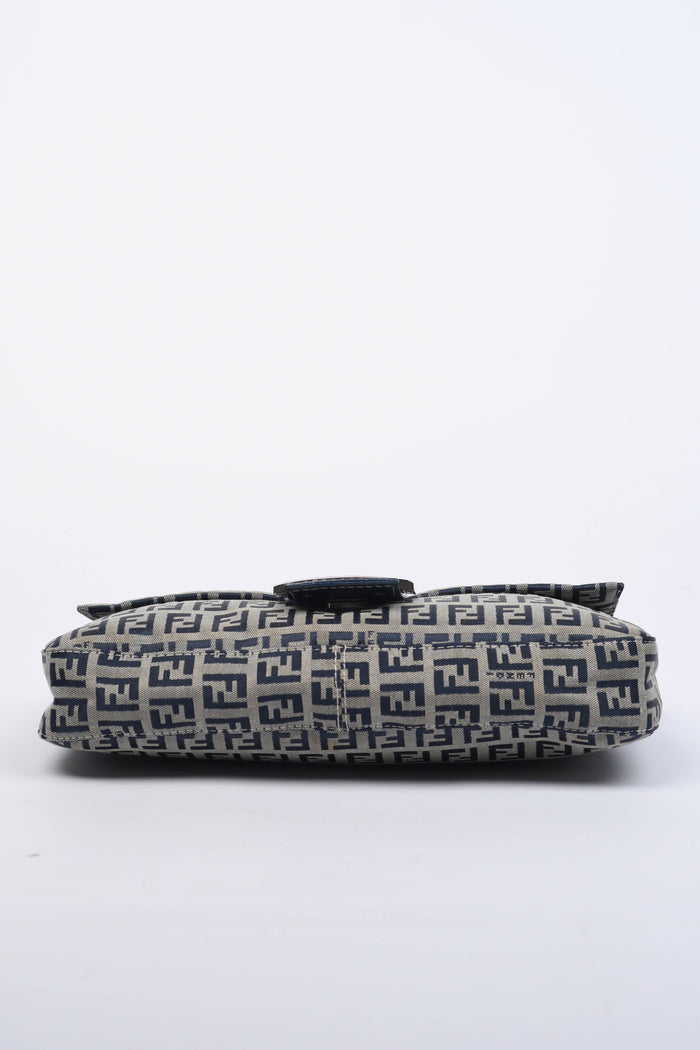 Vintage Fendi Navy Zucchino Baguette Shoulder Bag