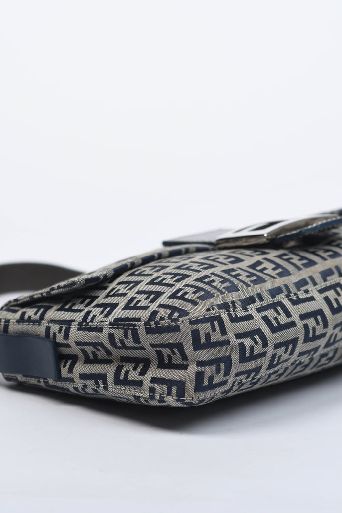 Vintage Fendi Navy Zucchino Baguette Shoulder Bag