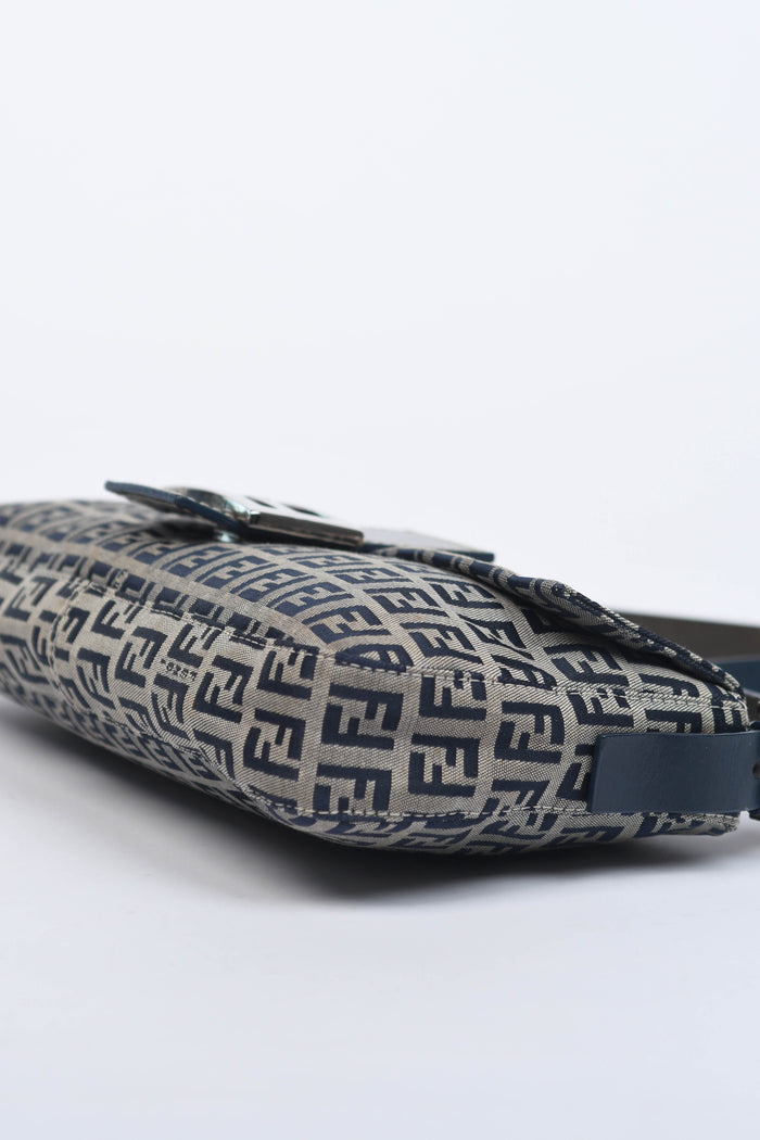 Vintage Fendi Navy Zucchino Baguette Shoulder Bag