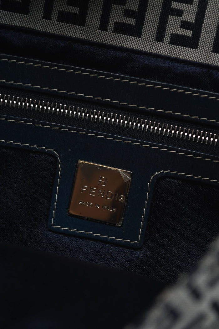 Vintage Fendi Navy Zucchino Baguette Shoulder Bag