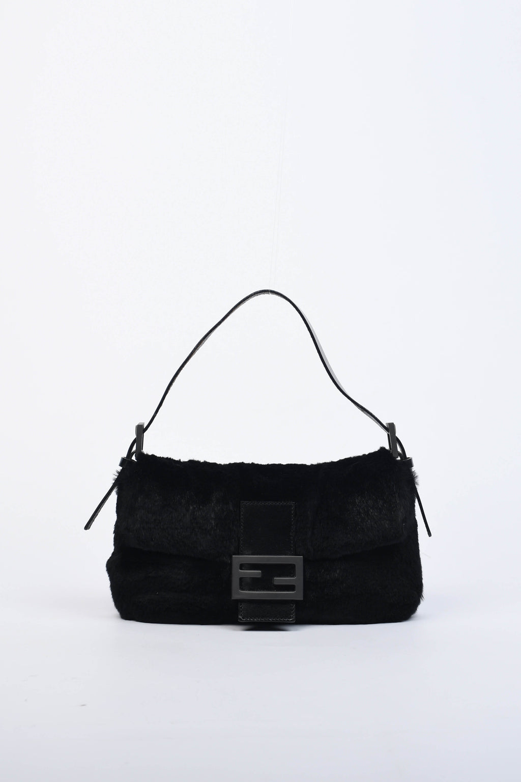 Vintage Fendi Black Fur Baguette Shoulder Bag
