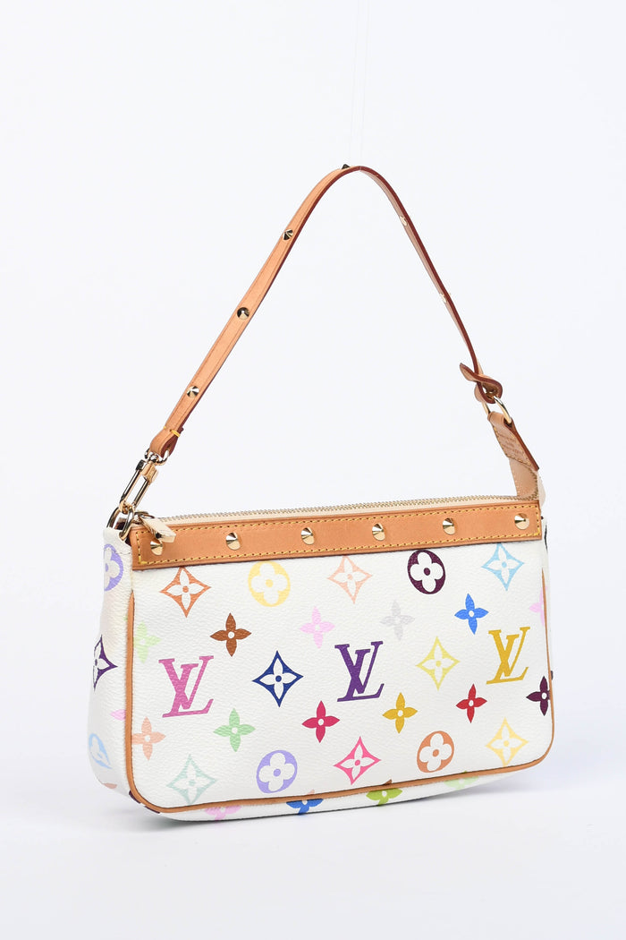 2000s Louis Vuitton x Takashi Murakami White Multicolour Pochette Accessoires
