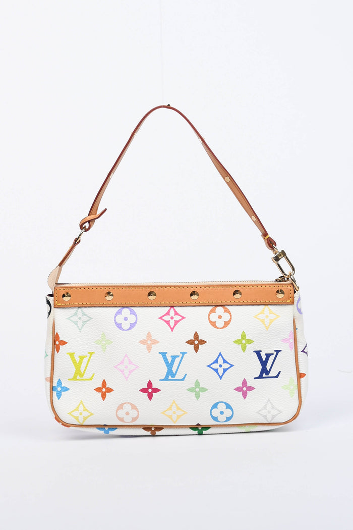 2000s Louis Vuitton x Takashi Murakami White Multicolour Pochette Accessoires