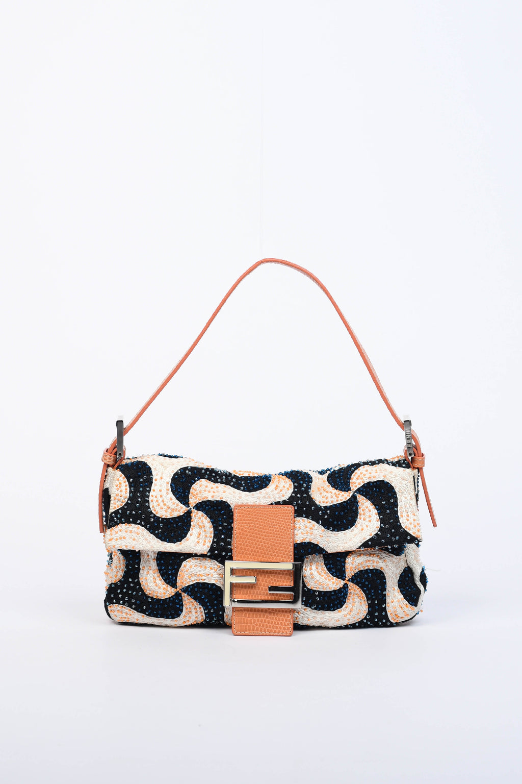 Vintage Fendi Swirl Beaded Baguette Shoulder Bag
