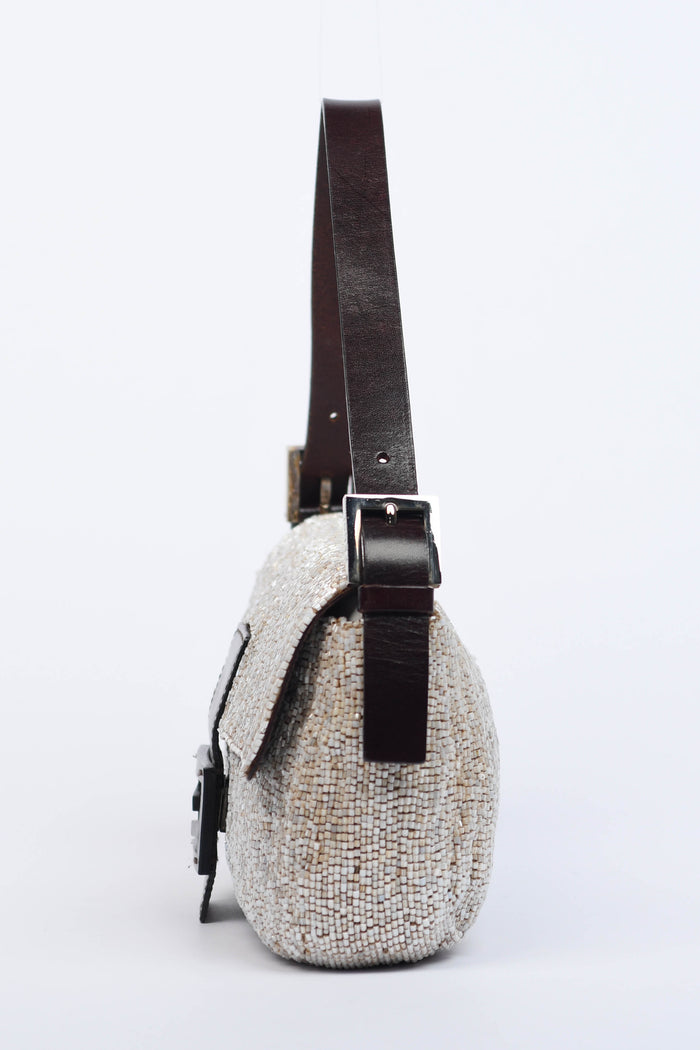 RARE Fendi Pearlescent Beaded Baguette Shoulder Bag