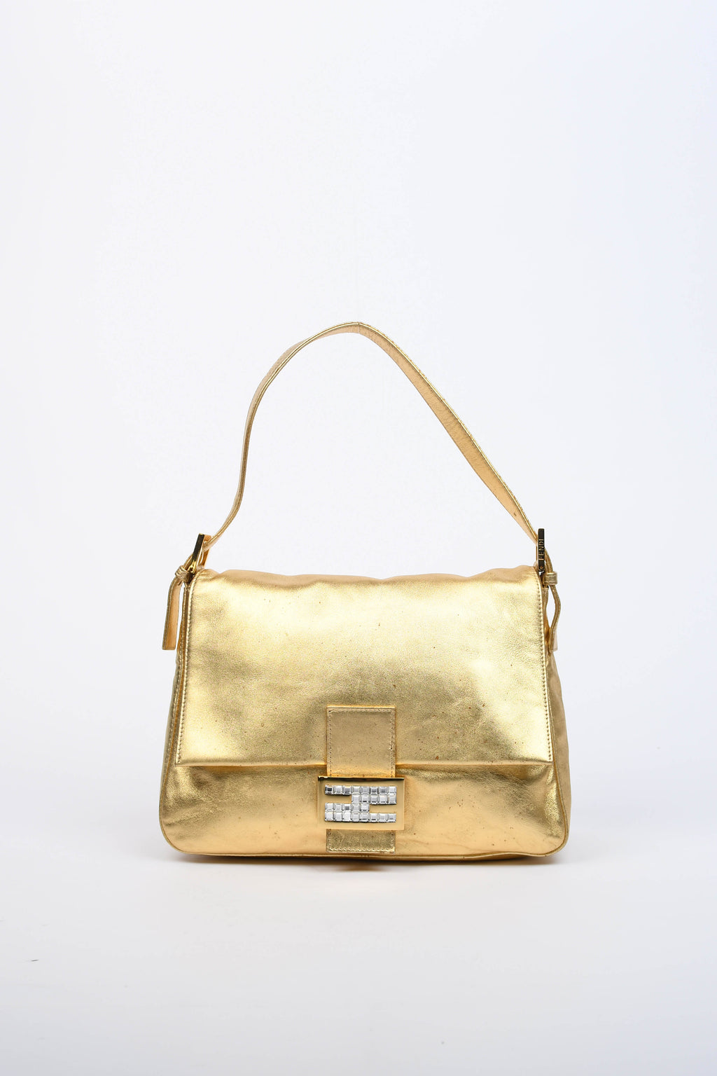 RARE Fendi Gold Leather Mamma Baguette Shoulder Bag