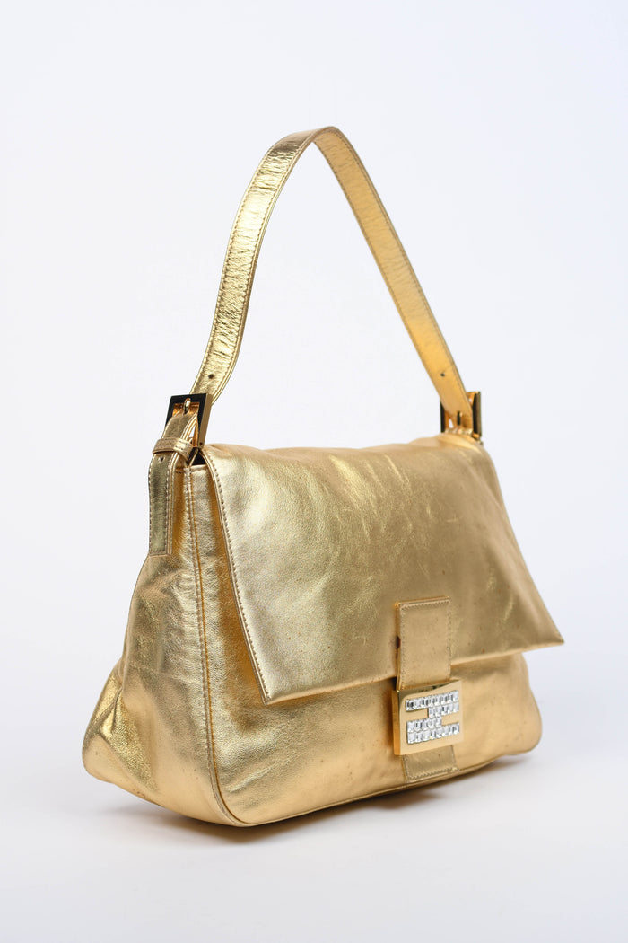 RARE Fendi Gold Leather Mamma Baguette Shoulder Bag