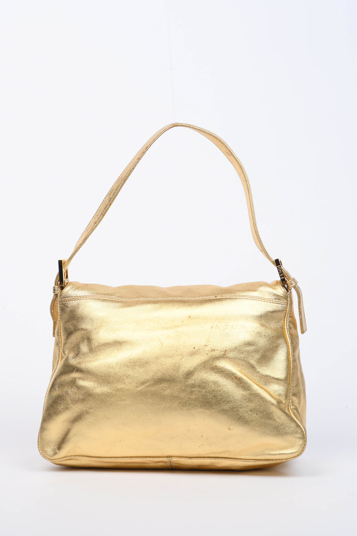 RARE Fendi Gold Leather Mamma Baguette Shoulder Bag