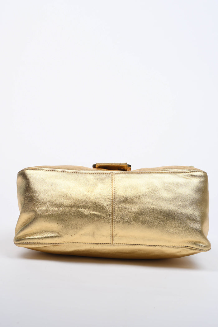 RARE Fendi Gold Leather Mamma Baguette Shoulder Bag