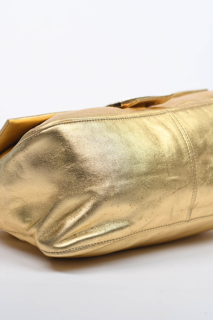 RARE Fendi Gold Leather Mamma Baguette Shoulder Bag