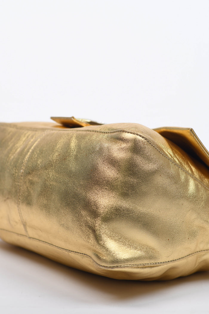 RARE Fendi Gold Leather Mamma Baguette Shoulder Bag