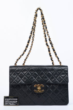 90s Chanel Black Lambskin XL Single Flap with 24k GHW